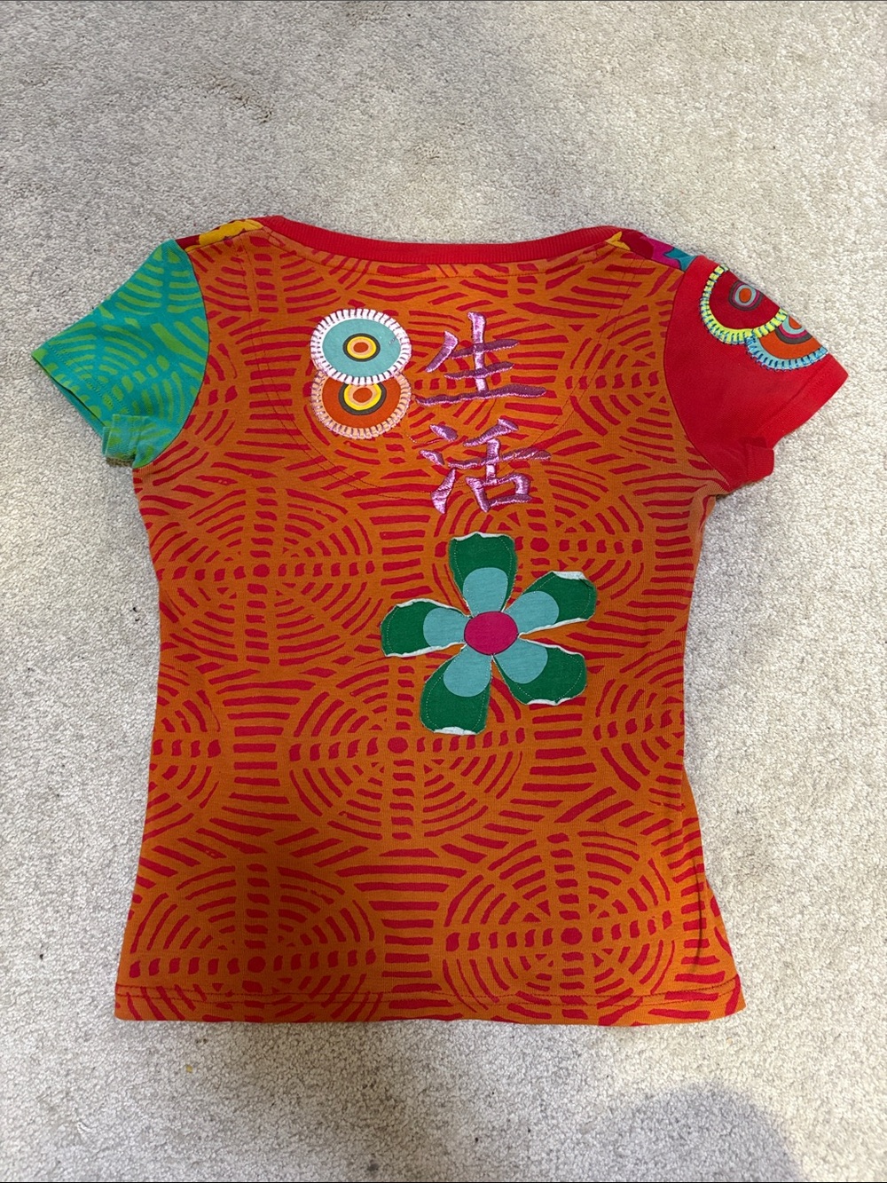 Desigual Multicolor Floral Dragonfly Tee with Red Trim - Picture 3 of 4